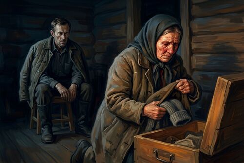 Маша забирает серую вязанку.