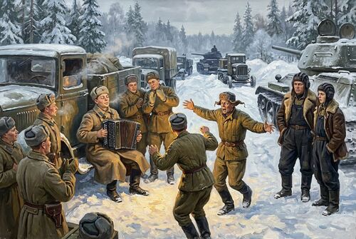 Тёркин играет, и бойцы пускаются в пляс