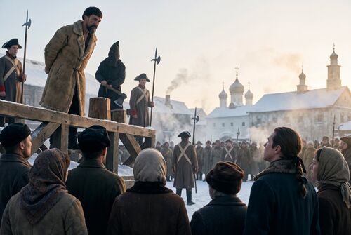 Before his execution, Pugachov recognizes Pyotr in the crowd and nods to him